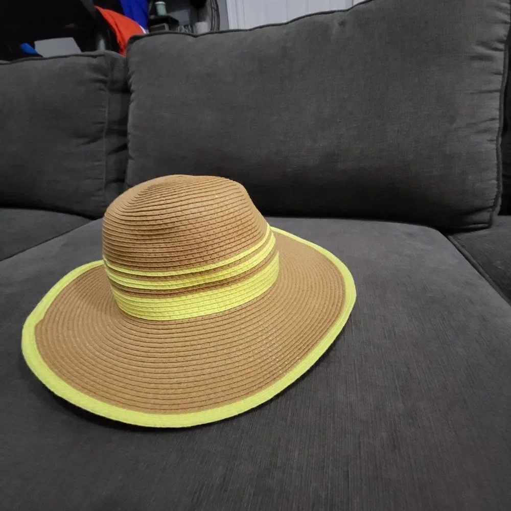 David and Young Women's Tan & Yellow Sun Protection Beach Hat Size OS - Picture 5 of 10